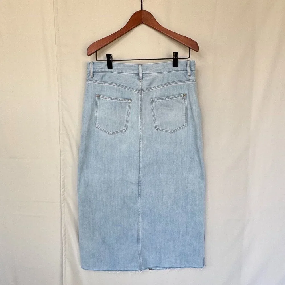 Madewell The Rilee Denim Fitzgerald Ultra Light Wash Midi Skirt Size 30